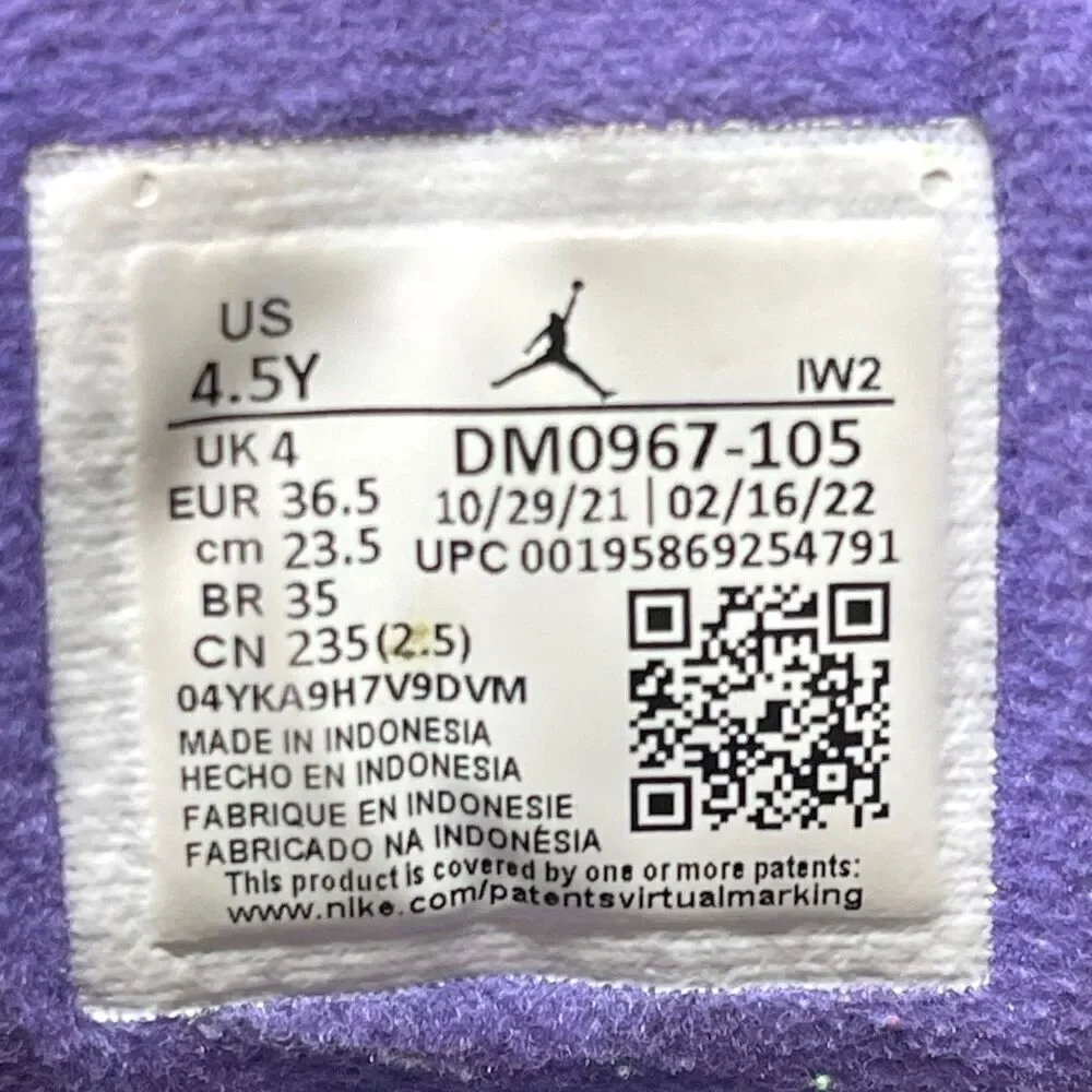 Nike Air Jordan 3 DM0967-105 White Purple Basketball Sneakers Youth Size 4.5